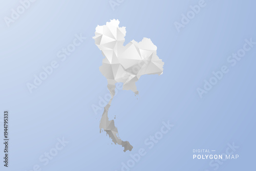 Thailand Map - polygon style vector illustration in gray, white and blue tone, low-poly geometric design, minimal silhouette, suitable for infographic and modern design.