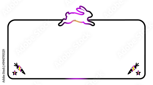 Festive Easter Bunny Vector Frame: Spring Holiday Greeting, Cute Rabbit Illustration, Seasonal Celebration, Decorative Border, Blank Space for Text, Purple Accents