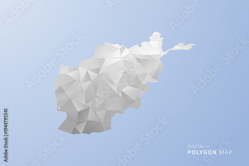 Afghanistan Map - polygon style vector illustration in gray, white and blue tone, low-poly geometric design, minimal silhouette, suitable for infographic and modern design.