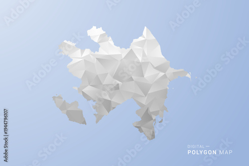 Azerbaijan Map - polygon style vector illustration in gray, white and blue tone, low-poly geometric design, minimal silhouette, suitable for infographic and modern design.