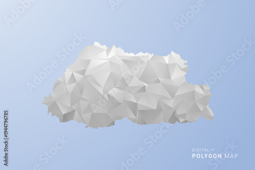 Bhutan Map - polygon style vector illustration in gray, white and blue tone, low-poly geometric design, minimal silhouette, suitable for infographic and modern design.