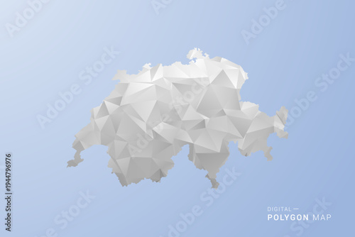 Switzerland Map - polygon style vector illustration in gray, white and blue tone, low-poly geometric design, minimal silhouette, suitable for infographic and modern design.