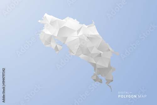 Costa Rica Map - polygon style vector illustration in gray, white and blue tone, low-poly geometric design, minimal silhouette, suitable for infographic and modern design.