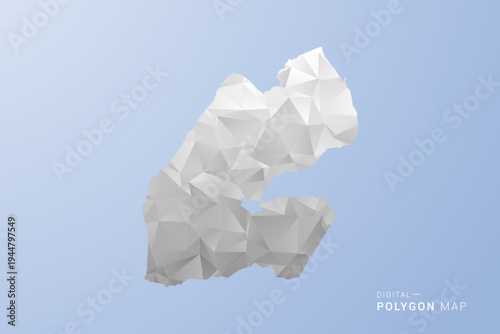 Djibouti Map - polygon style vector illustration in gray, white and blue tone, low-poly geometric design, minimal silhouette, suitable for infographic and modern design.