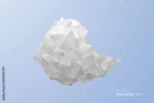 Ethiopia Map - polygon style vector illustration in gray, white and blue tone, low-poly geometric design, minimal silhouette, suitable for infographic and modern design.
