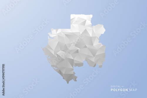 Gabon Map - polygon style vector illustration in gray, white and blue tone, low-poly geometric design, minimal silhouette, suitable for infographic and modern design.