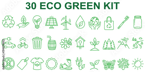 eco,green,kit flat design for sustainability icon collection vector graphic for environmental app