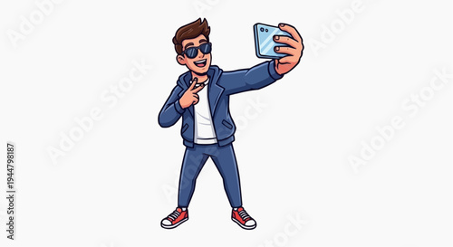 A man taking a selfie with his smartphone and smiling