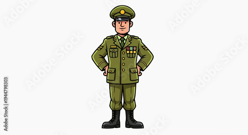 Illustration of a military officer in a green uniform.