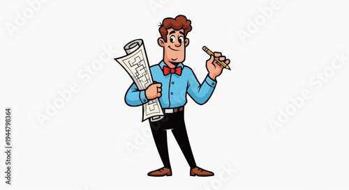 A man holding blueprints and a pencil