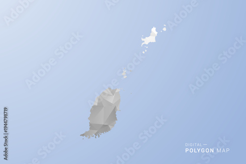 Grenada Map - polygon style vector illustration in gray, white and blue tone, low-poly geometric design, minimal silhouette, suitable for infographic and modern design.