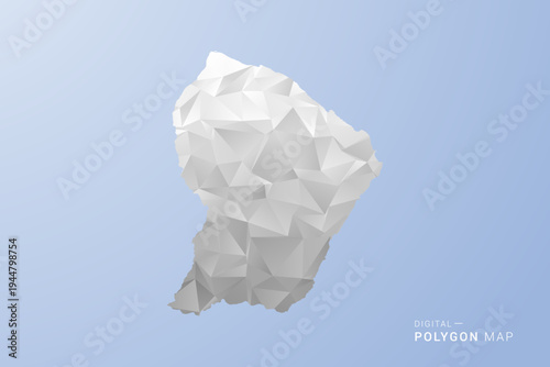 French Guiana Map - polygon style vector illustration in gray, white and blue tone, low-poly geometric design, minimal silhouette, suitable for infographic and modern design.
