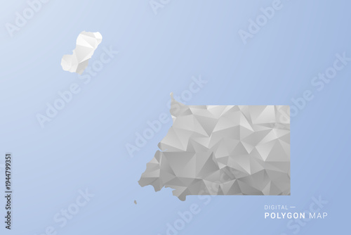 Equatorial Guinea Map - polygon style vector illustration in gray, white and blue tone, low-poly geometric design, minimal silhouette, suitable for infographic and modern design.