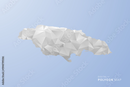 Jamaica Map - polygon style vector illustration in gray, white and blue tone, low-poly geometric design, minimal silhouette, suitable for infographic and modern design.