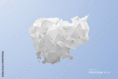 Fényképezés Cambodia Map - polygon style vector illustration in gray, white and blue tone, low-poly geometric design, minimal silhouette, suitable for infographic and modern design