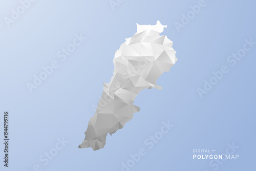 Lebanon Map - polygon style vector illustration in gray, white and blue tone, low-poly geometric design, minimal silhouette, suitable for infographic and modern design.