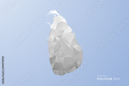 Sri Lanka Map - polygon style vector illustration in gray, white and blue tone, low-poly geometric design, minimal silhouette, suitable for infographic and modern design.