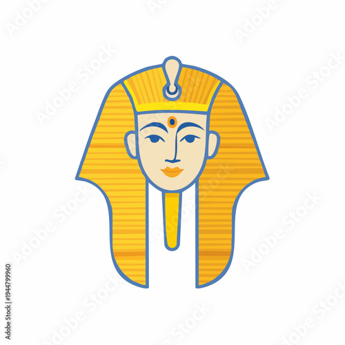 Stylized graphic illustration of a pharaoh's headdress with a regal countenance.