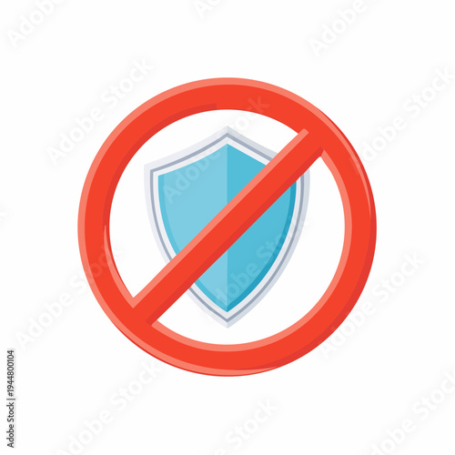Prohibition Sign Over Shield - No Security or Protection Concept