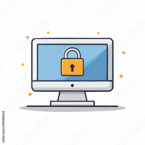 Computer monitor screen with a security lock icon symbolizing digital data protection