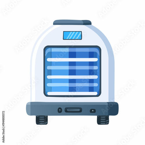 Cartoon illustration of a modern delivery robot, autonomous vehicle, futuristic technology concept.