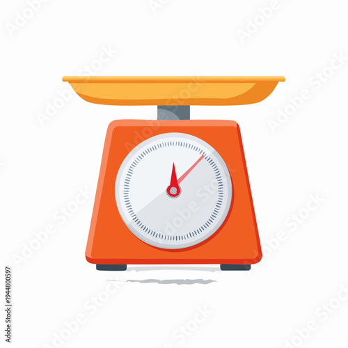 Kitchen scale illustration in orange. Measuring food and weights for cooking or baking.