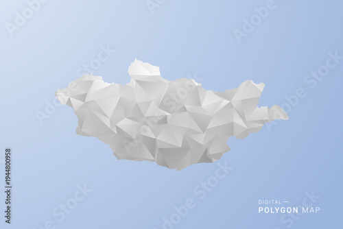 Mongolia Map - polygon style vector illustration in gray, white and blue tone, low-poly geometric design, minimal silhouette, suitable for infographic and modern design.
