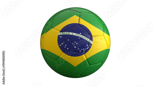 Canvastavla Brazil flag soccer ball isolated on light gray background, national football con