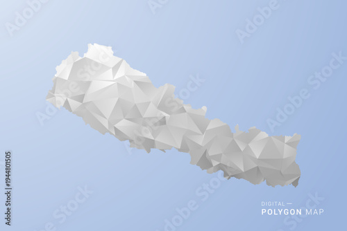 Nepal Map - polygon style vector illustration in gray, white and blue tone, low-poly geometric design, minimal silhouette, suitable for infographic and modern design.