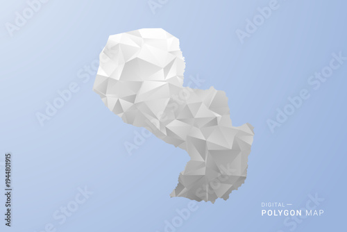Paraguay Map - polygon style vector illustration in gray, white and blue tone, low-poly geometric design, minimal silhouette, suitable for infographic and modern design.