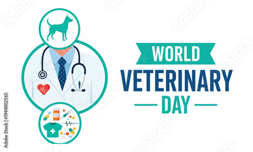 World veterinary day celebration with animal and medical symbols