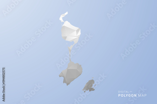 Saint Pierre and Miquelon Map - polygon style vector illustration in gray, white and blue tone, low-poly geometric design, minimal silhouette, suitable for infographic and modern design.