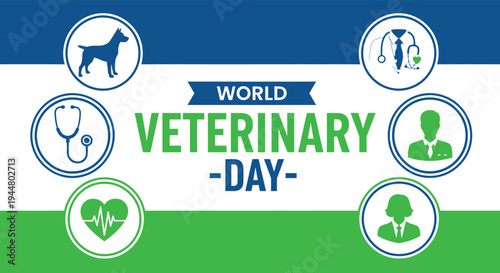 World veterinary day celebration with animal and human care icons