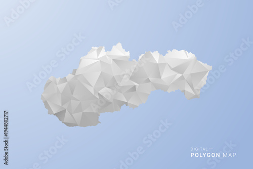 Slovakia Map - polygon style vector illustration in gray, white and blue tone, low-poly geometric design, minimal silhouette, suitable for infographic and modern design.