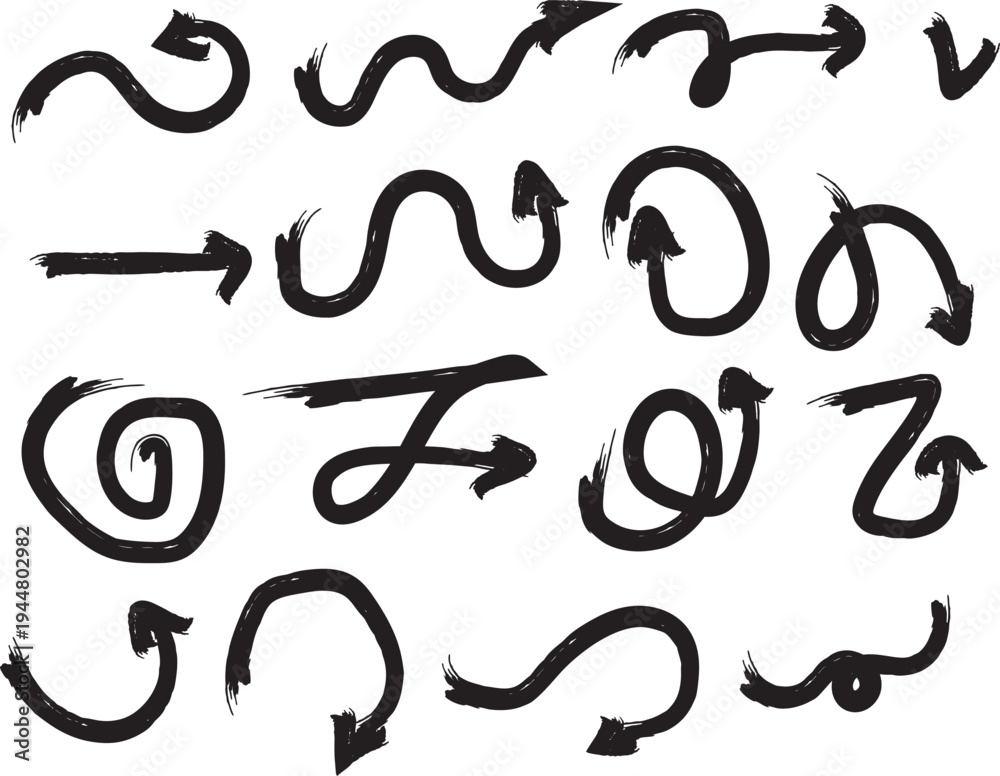Obraz premium Collection of hand drawn black arrows on white background
