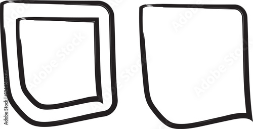 Two abstract black line art shapes on a white background