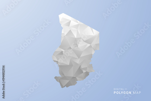 Chad Map - polygon style vector illustration in gray, white and blue tone, low-poly geometric design, minimal silhouette, suitable for infographic and modern design.
