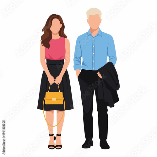 Vector illustration of a man and woman standing in business casual attire.