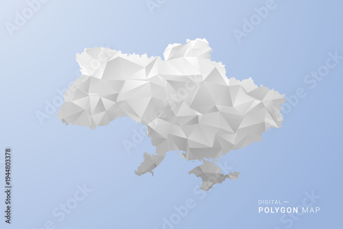 Ukraine Map - polygon style vector illustration in gray, white and blue tone, low-poly geometric design, minimal silhouette, suitable for infographic and modern design.