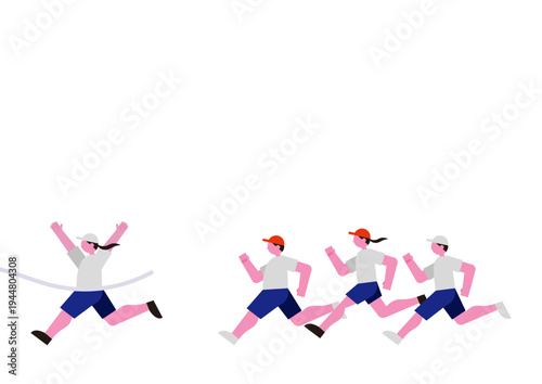 運動会のリレーで競う人々のベクターイラスト素材セット１