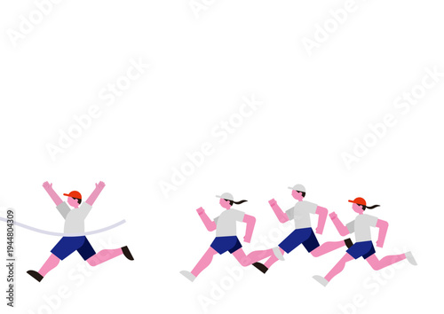 運動会のリレーで競う人々のベクターイラスト素材セット２