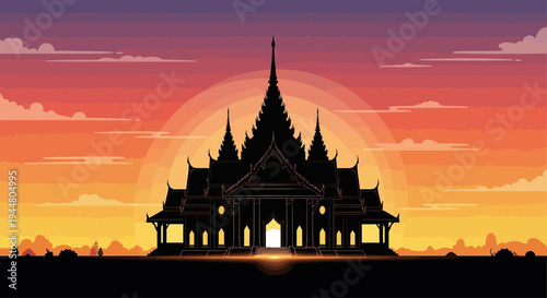 Silhouette of a Thai temple at sunset