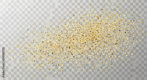 Golden glitter particles falling on a transparent background.