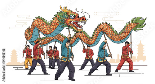 People perform a dragon dance at a cultural celebration.