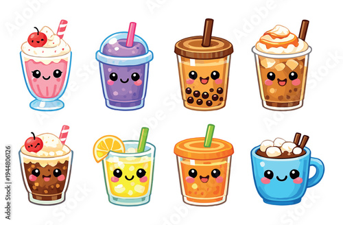 Assorted beverage icons including milkshakes and teas