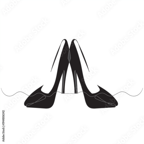 Continuous line drawing of high heel. One line of high heels. female elegant shoe concept continuous line art. Editable outline