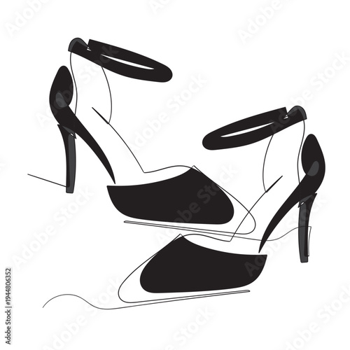 Continuous line drawing of high heel. One line of high heels. female elegant shoe concept continuous line art. Editable outline