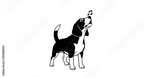An Expressive Beagle Pet Silhouette Baying with Its Nose in the Air.