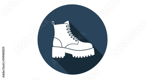 Vector white combat boot icon on dark blue background