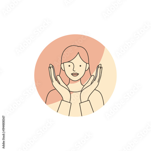 Modern Pastel Personal Growth Round Icon, Fine Line Artistry on White Background. transparent.